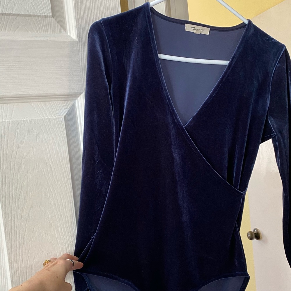 Madewell Blue Velvet Bodysuit
